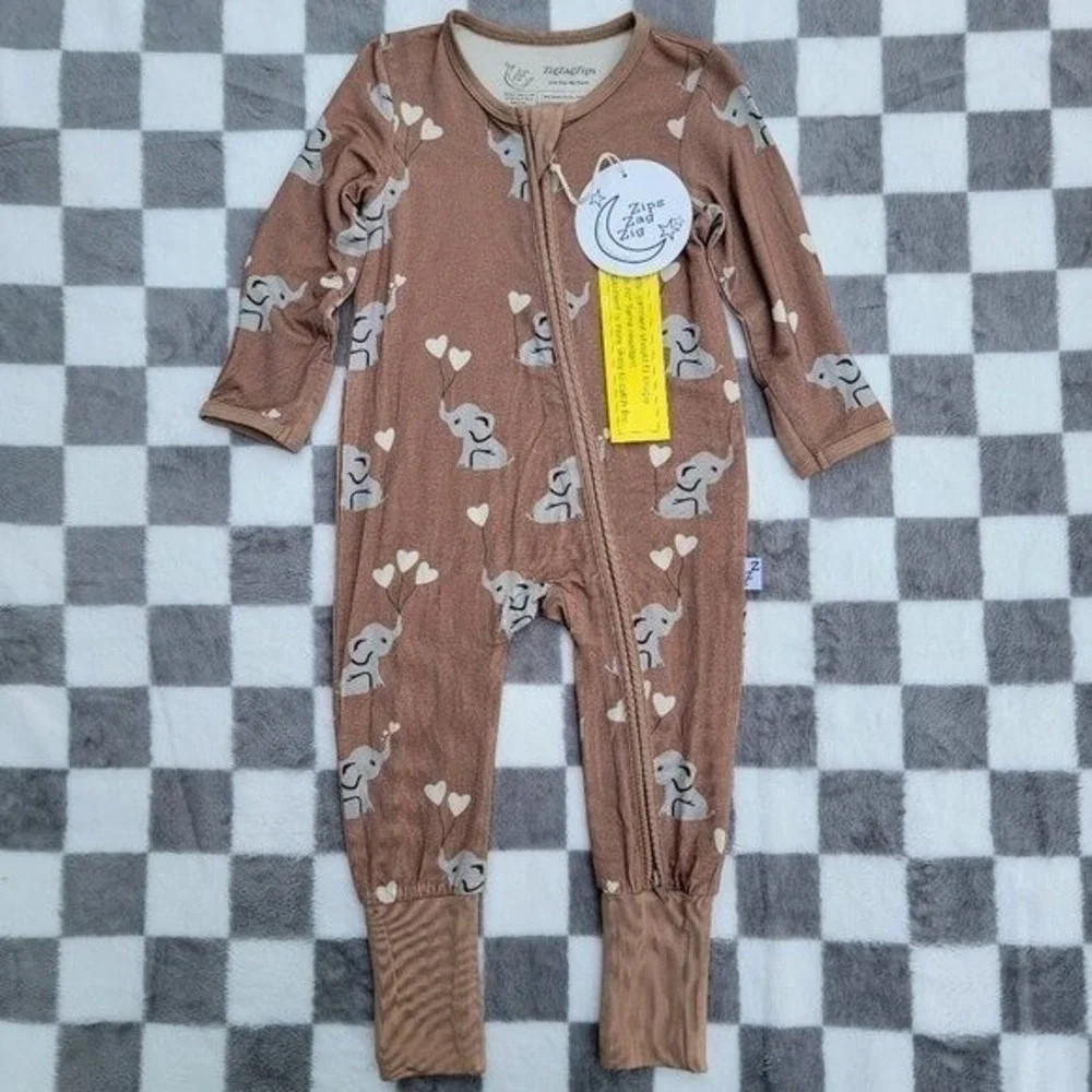 ZigZagZips Bamboo Elephant Print‎ Zip Romper Size 6-12m Zippy Sleeper NWT